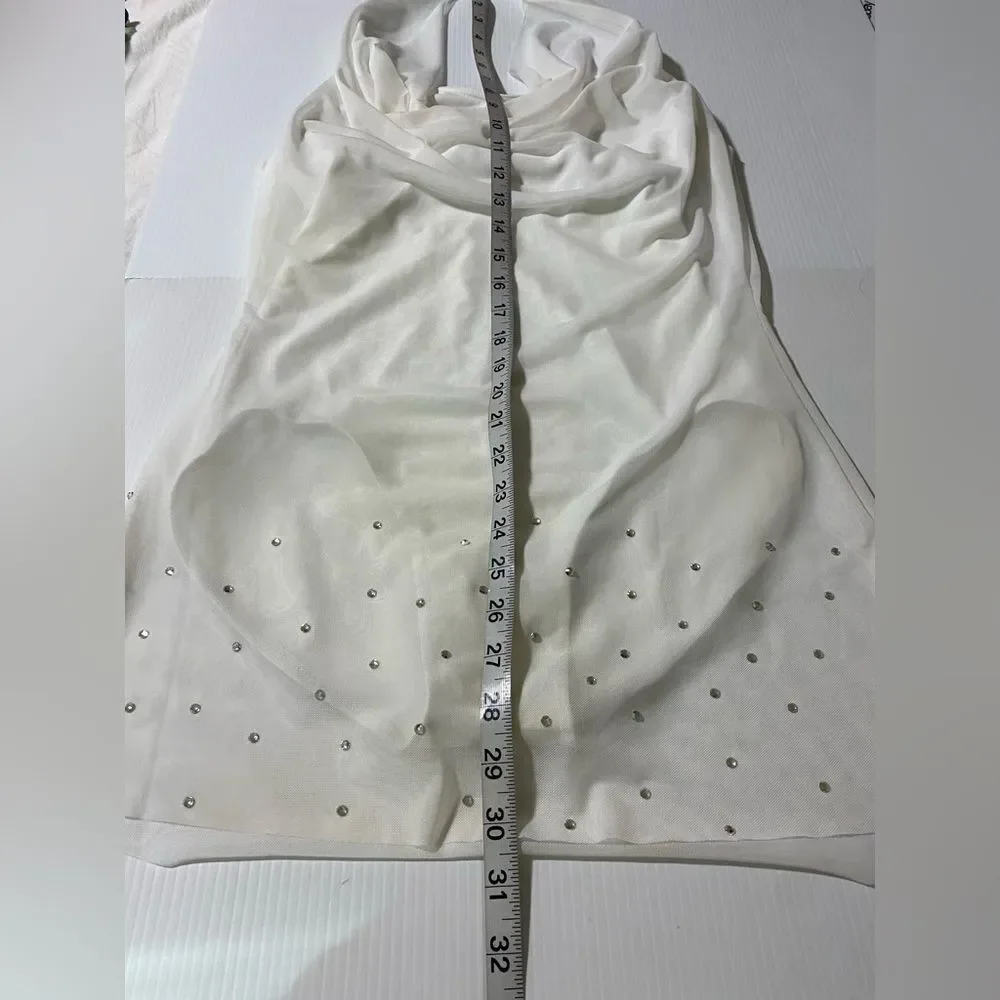 Weissman Balera Dance Costume Mesh Cowl Neck Halter Dress D10521 white MA dance